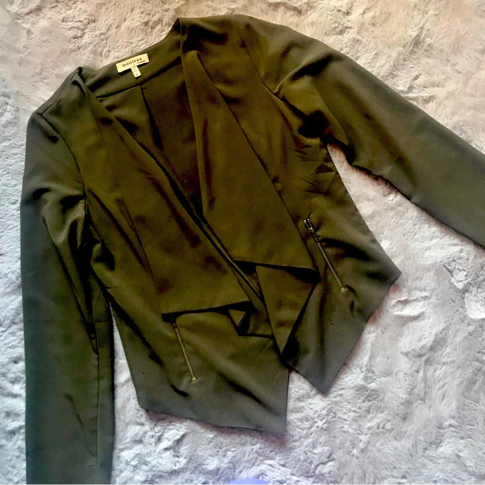 Monteau olive green Flow front cardigan small with zippers